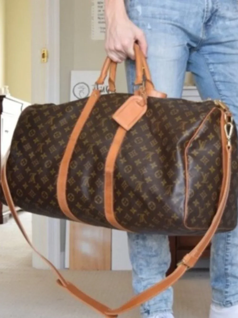 LOUIS VUITTON KEEPALL 60 BANDOULIERE TRAVEL BAG MONOGRAM